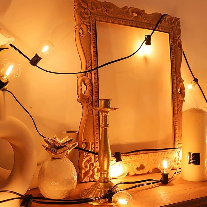 25Ft LED Outdoor String Lights Waterproof, Commercial Grade Patio String Lights with 27 G40 Warm White Bulbs, Hanging Outdoor Light for Backyard Wedding Garden Party Christmas Decorations-Black-CubbioJoy