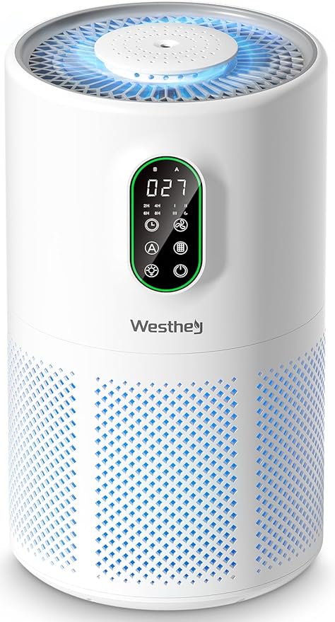 Air Purifiers for Home Large Room up to 1650 ft², WESTHEY H13 True HEPA Air Purifier for Bedroom with Night Light, Air Quality Monitor, Fragrance Sponge, Air Cleaner for Wildfire Smoke Dander Dust-CubbioJoy
