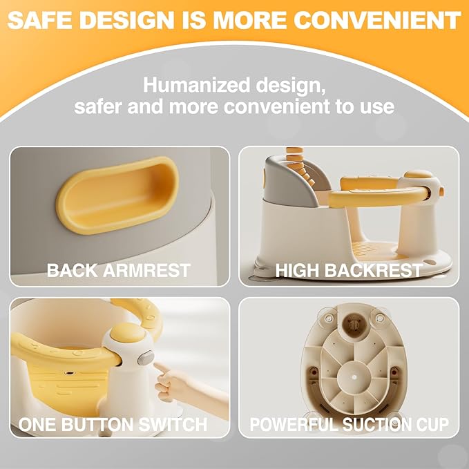 Baby Bath Seat 6 Months & up, Bath Seat for Baby, Infant Bath Seat with Suction Cups, Non-Slip, Detachable,Yellow-CubbioJoy