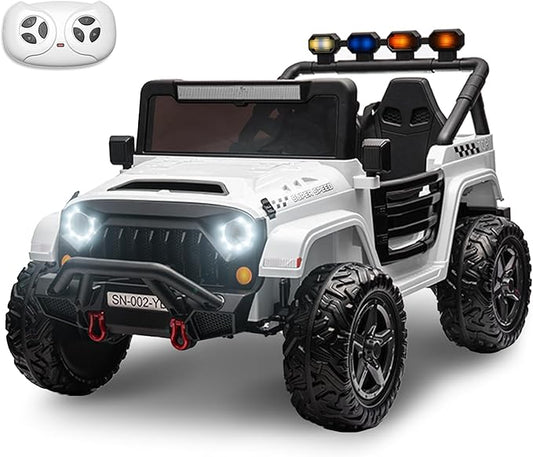 24V 2 Seater Ride On Truck with Remote Control 4WD Electric Car for Kids Ride On Car Battery Powered Ride On Toy Car with Music Player, LED Lights, Bluetooth, Rear Shock Absorber, White-CubbioJoy