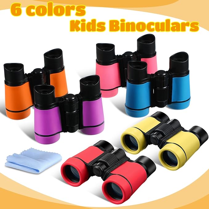 6 Pack Kids Binoculars Shock Proof Toy Binoculars Set for Age 6 Years Boys Girls Hunting Folding Small Telescope Birthday Gifts Bird Watching Educational Learning Camping Outdoor (Cute Colors)-CubbioJoy