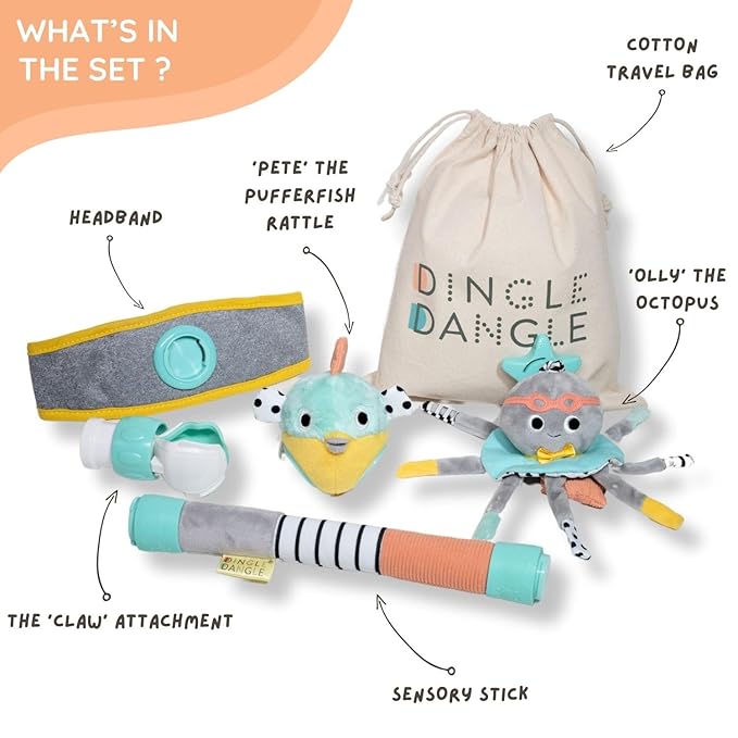 DINGLE DANGLE - Baby Gift Set - 3 in 1 Diaper Changing Helper Headband, Baby Mobile, & Sensory Rattle; Newborn Essentials Must Haves - Great Baby Registry or Shower Gift - Featured on Shark Tank-CubbioJoy