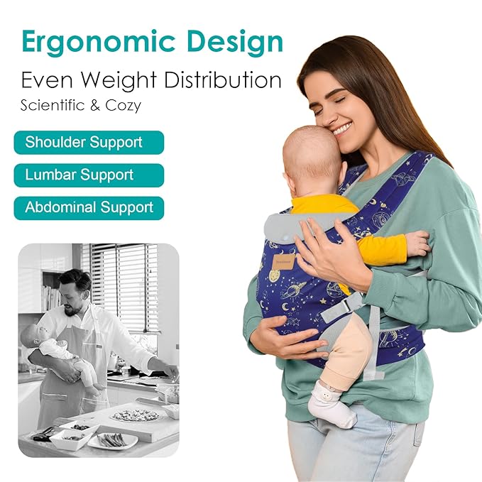 Baby Carrier Newborn to Toddler, Ergonomic Adjustable Toddler Carriers for 7-66 Lbs, Cozy Lightweight Infant Carrier with Neck Support, Baby Holder Carrier with Lumbar Support for Mom Dad-CubbioJoy