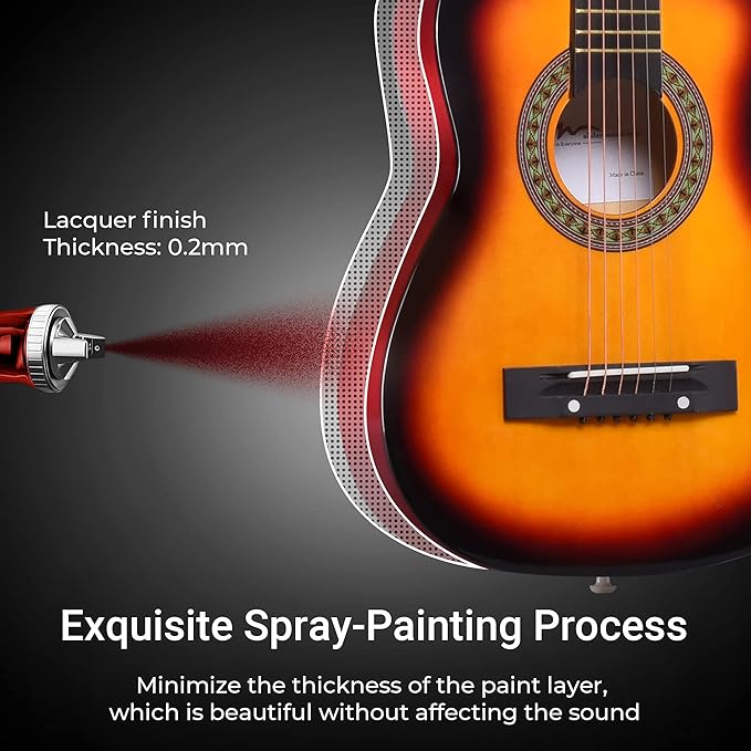 ADM Beginner Acoustic Classical Guitar 30 Inch Nylon Strings Wooden Guitar Bundle Kit for Kid Boy Girl Student Youth Guitarra Online Lessons with Gig Bag, Strap, Tuner, Extra String,Pick,Sunbrust 1-CubbioJoy