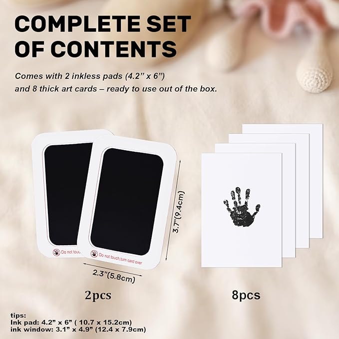 2-Pack Inkless Baby Hand and Footprint Kit with Mess-Free Ink Pad – Baby Safe Ink Pad for Hand, Foot & Paw Prints – Newborn Footprint & Paw Print Kit for Dogs and Cats – 8 Cards(Jet Black, L)-CubbioJoy