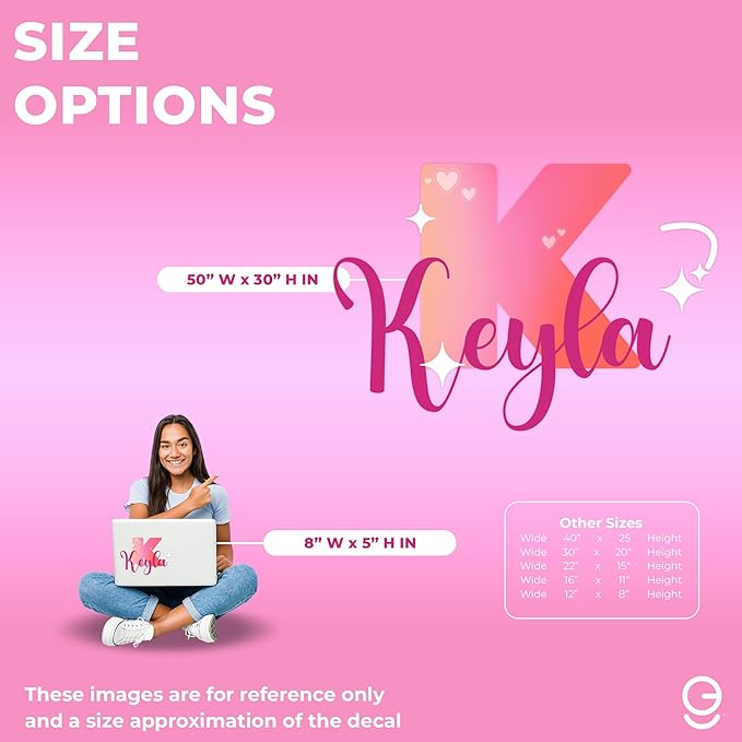 CRYPTONITE Custom Stickers Name & Initial for Pink Room Decor I Heart Wall Decal for Girl Bedroom Decor I Personalized Wall Decal for Little Girl Room Decor I Multiple Size Options (F. Hearts)-CubbioJoy