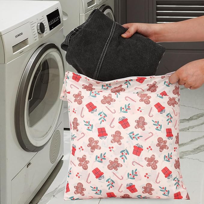 2pcs Travel Waterproof Laundry Bag, Cloth Diaper Wet Dry Bags with Handle & 2 Zipper Pockets, Reusable Washable Dirty Clothes Bag for Baby Adult Travelling Hanging, Bathing Beach Pool Daycare-CubbioJoy