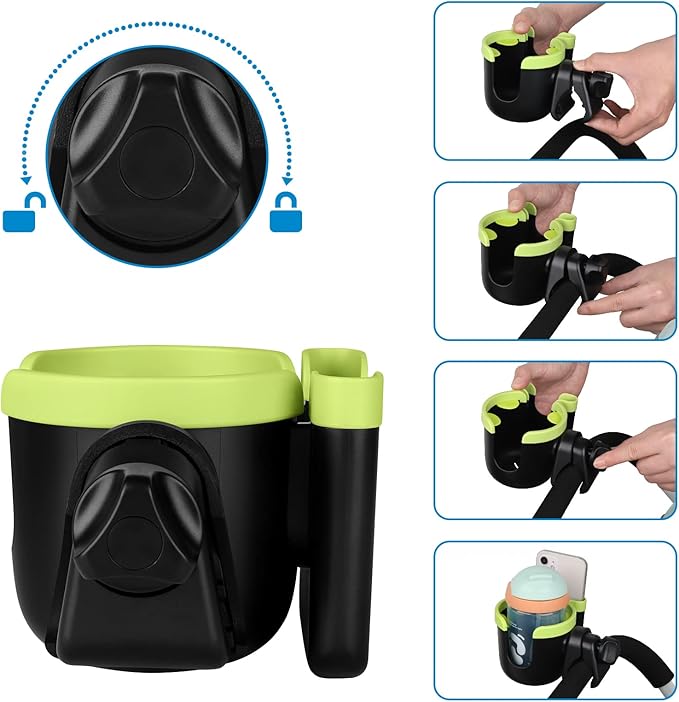 Accmor Stroller Cup Holder with Phone Holder, Bike Cup Holder, Universal Cup Holder for Uppababy Nuna Doona Strollers, 2-in-1 Cup Phone Holder for Stroller, Bike, Wheelchair, Walker, Scooter-CubbioJoy