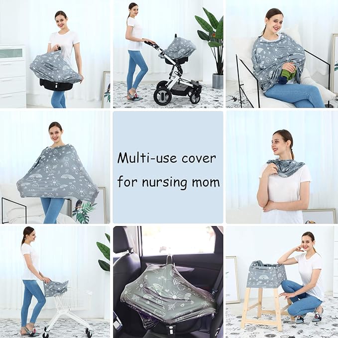 Carseat Canopy Breastfeeding Cover - Multi Use Infant Stroller Cover, Car Seat Covers for Babies, Baby Shower Gifts for Boys and Girls (Creativity)-CubbioJoy