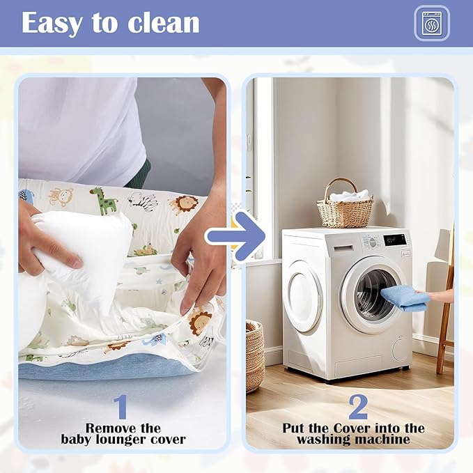 Baby Lounger for Newborn Portable Bag,Baby Nest Play Gym mat with Strap,Newborn Lounger Adjustable Size & Inner Zipper Lengthen Space to 24 Months,Animal World Blue-CubbioJoy