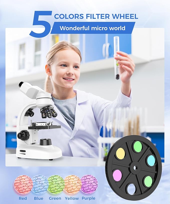 Compound Binocular Microscope for Kids & Students, 40X-2000X Magnification, Microscope Kit with Slides & Specimens, Lab Equipment for School Biology Class & Home Science Experiments-CubbioJoy