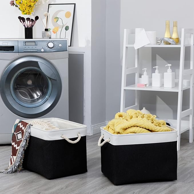 Bidtakay Black Storage Bins Storage Baskets for Shelves Decorative Basket Set of 2 Fabric Cloth Bins for Organizing 16x11.8x11.8 in Large Tall Baskets with Soft Handles for Home Office Living Room-CubbioJoy