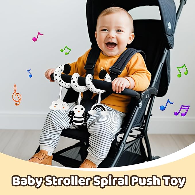Black and White High Contrast Baby Toys - Sensory Infant Hanging Carseat & Stroller Toy for Newborns 0-6,6-12Months Perfect Easter Birthday & Baby Shower for Babies Boys Girls-CubbioJoy