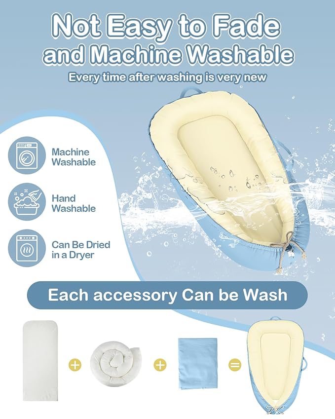 Baby Lounger - Infant Lounger for Newborn 0-25 Months, Waterproof Inner Cover and Pure Cotton Breathable Baby Nest Cover, Newborn Lounger for Baby Boys&Girls, Portable Baby Bed for Home and Travel-CubbioJoy