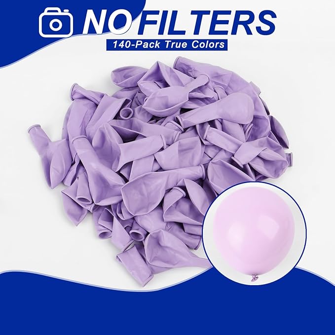 140pcs Makani Purple Round Balloons Different Sizes 18 12 10 5 Inch Latex Balloons for Arch Decoration Party Balloon Kit for Graduation Birthday Party Wedding Balloon Baby Shower Decoration-CubbioJoy