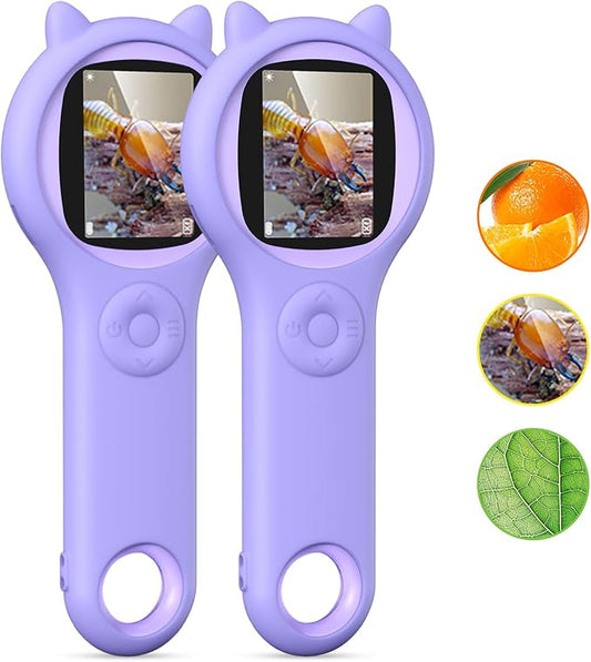 2Pcs Purple Kids Microscope-200X Fixed Focus Miniscope Portable Handheld Pocket Microscope -Science Toy for Toddlers, Christmas Birthday Gifts for Age 5 6 7 8 9 10 11 12 Girls Boys-CubbioJoy