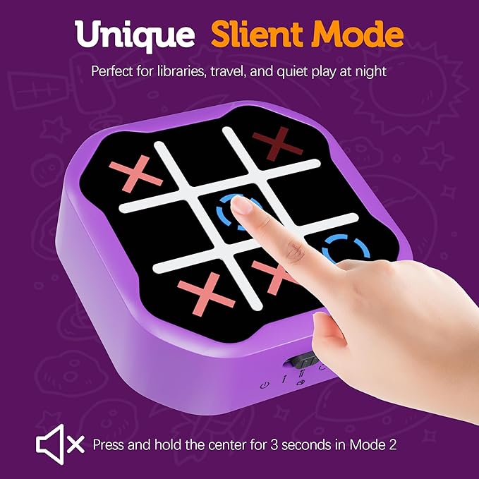 3 in 1 Electronic Tic Tac Toe Game, Handheld Digital Tic Tac Toe Bolt Game with Silent Mode, Portable Learing Toy Gift for Kids & Adults, Purple(One Pack)-CubbioJoy