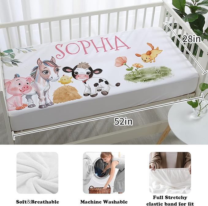 Custom Nursery Crib Bedding Set: Personalized Name 4 Piece Animal House Design Baby Crib Sets for Girls - Toddler Double Layer Blanket Set, Comfortable Crib Bed Sheets for Baby Toddlers-CubbioJoy