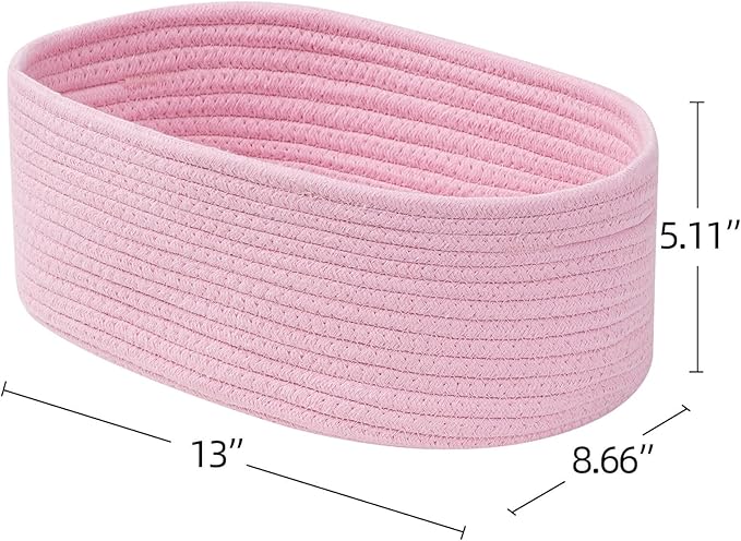 Cute Baskets for Shelf Storage Small Woven Basket to Store and Organize Daily Items/Durable Rope Basket for Living Room, Bedroom,Playroom/Oval-13x8.66x5.11’’,Stylish 3 Packs Pink-CubbioJoy