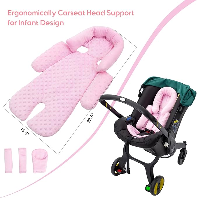 Infant Car Seat Insert with 3 Shoulder & Crocth Covers, Thickened Carseat Head and Body Support for Infant, Reversible Baby Car Seat Cushion for Boys Girls, Soft Mink Dot Newborn Insert for Preemie-CubbioJoy