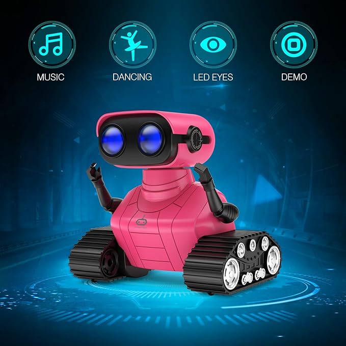 ALLCELE Robot Toys, Rechargeable RC Robots for Kids Boys, Remote Control Toy with Music and LED Eyes, Gift for Children Age 3 Years and Up - Rose Red-CubbioJoy
