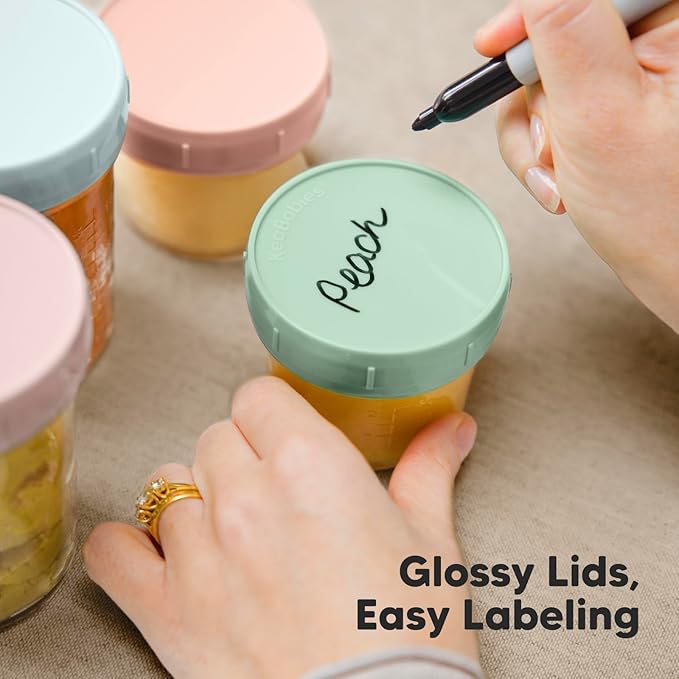 KeaBabies 4pk 8oz & 4pk 4oz Glass Baby Food Containers with Lids - Leak-Proof,Microwavable Small Glass Jars,Baby Purees & Toddler Snack Storage Containers,BPA-Free,Dishwasher & Freezer Safe(Musk Dusk)-CubbioJoy