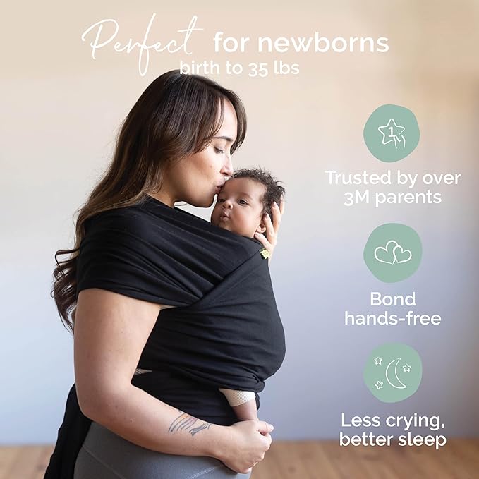 Boba Baby Wrap Carrier – Original Baby Sling Carrier for Newborns (7–35 lbs), Soft, Secure, Hands-Free & Ergonomic, Ideal for Comfortable Bonding, New Parents (Black)-CubbioJoy