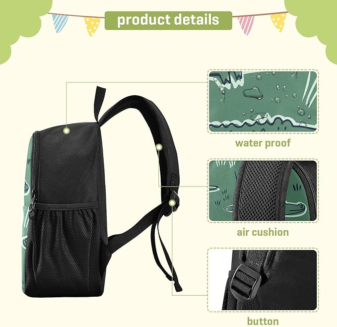 Cute Alligator Crocodile Toddler Backpack Waterproof Mini Backpack Boys/Girls Cute Small Backpack Kindergarten Pre School Bags (M-CubbioJoy