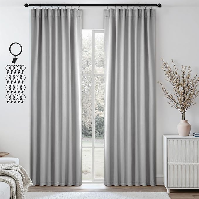ANRODUO Back Tab Blackout Curtains for Bedroom Living Room, Rod Pocket Pinch Pleated Thermal Insulated Room Darkening Curtains 84 Inches Long 2 Panels, Light Grey, 42 x 84 Inch-CubbioJoy