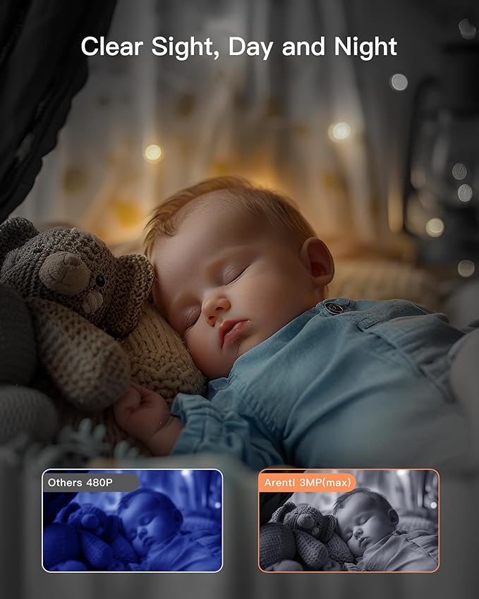 ARENTI Baby Monitor with 2 Cameras, 2K/3MP WiFi 6 Camera and Audio, 5-inch Wireless Screen, Smartphone App, Super Night Vision, Crying Detection, Auto Tracking, Temp&Humidity Sensor (D3 Set)-CubbioJoy
