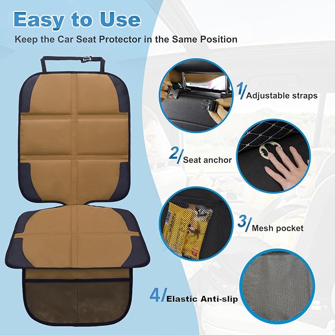 Car Seat Protector for Child Car Seat, 2 Pack Baby Car Seat Covers with Mesh Pockets & Non-Slip Backing 600D Durable Seat Protector-CubbioJoy