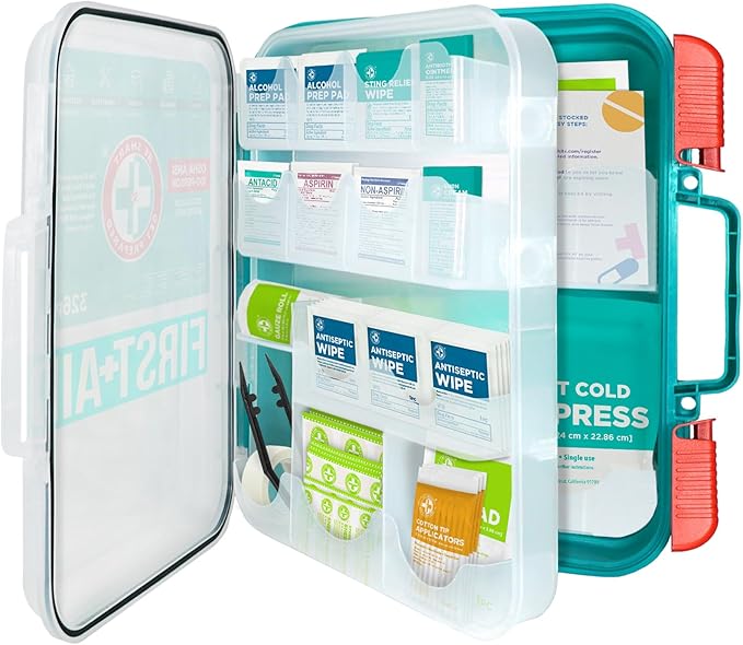 Be Smart Get Prepared First Aid Kit, Teal, 326 Piece, Exceeds OSHA and ANSI Guidelines 100 People - Office, Home, Car, School, Emergency, Survival, Camping, Hunting and Sports-CubbioJoy