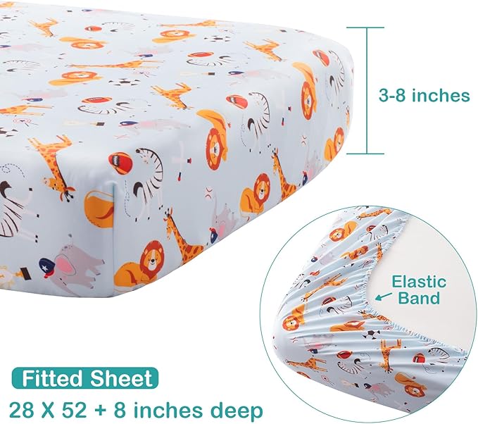 4 Piece Crib Bedding Set for Boys Girls, Infant Toddler Nursery Baby Bedding Sets Includes Cartoon Quilt, Fitted Crib Sheet, Crib Skirt and Plush Football Toy (MVP)-CubbioJoy