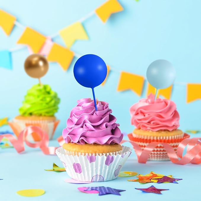 75 Pieces Cake Balls Topper Decorations Foam Cupcake Topper Mini Balloon Cake Topper Balls Cake Picks for Cake Deco Birthday Party Wedding（Dark Blue,Blue, Gold, White）-CubbioJoy