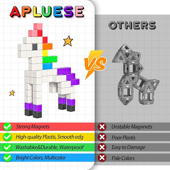 54 PCS Magnetic Blocks, Magnetic Building Blocks for Toddlers 3+, Montessori Toys, Magnet Cubes, Preschool STEM Educational Sensory Magnet Toys for Kids Ages 3-5 Year Old Boys and Girls-CubbioJoy