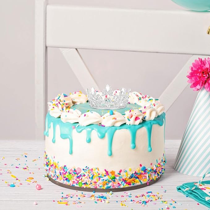 CAVETEE Mini Crown Cake Topper, Small Princess Tiara Crystal Crown Flower Bouquets Accessories for Cake Topper, Flower Arrangements and Decorations (silver)-CubbioJoy