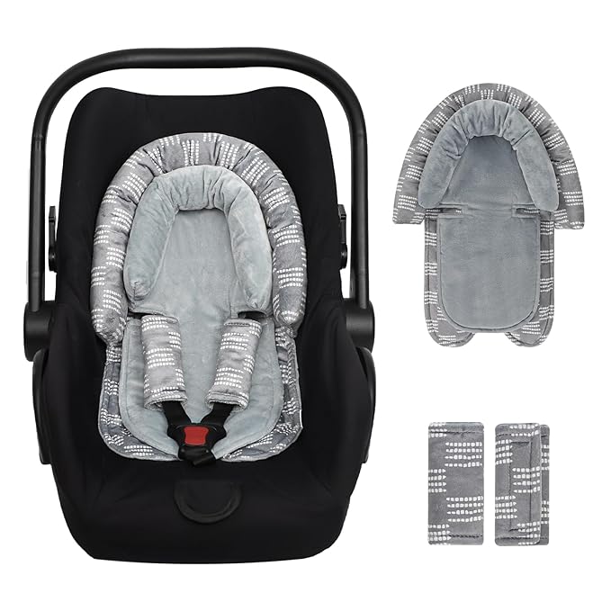 Infant Car Seat Insert, HNHUAMING Baby Car Seat Head & Body Support with 2 Strap Pads, Ultra Soft Newborn Preemie Carseat Insert Cushion for Girls Boys, Fits Car Seat, Stroller, Swing, Bouncer, Gray-CubbioJoy
