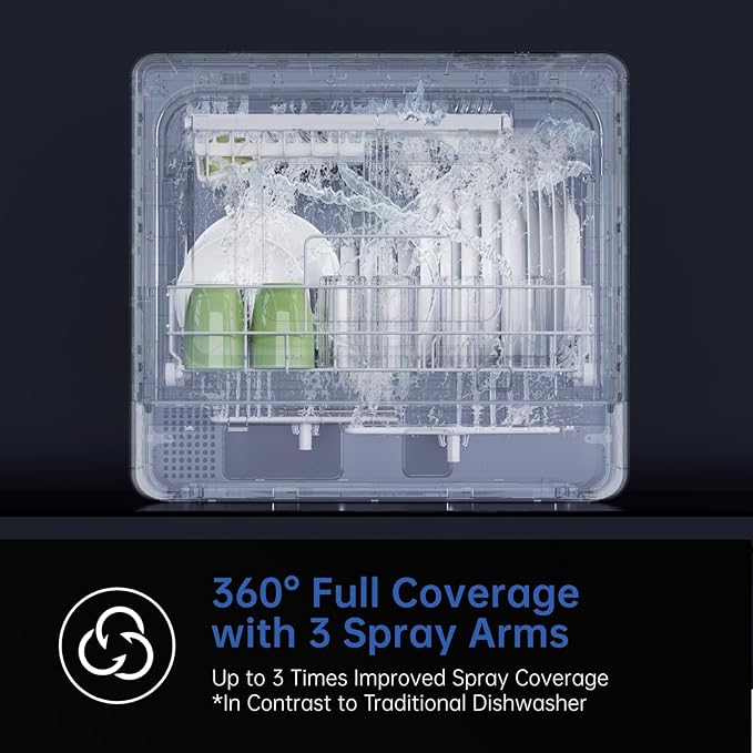 AIRMSEN Countertop Dishwasher Complete 2-Level Rack, Portable Dishwashers with 5L Built-in Water Tank, 3-Spray Arms & 12H Delay Start, No Hookup Needed, A01, White-CubbioJoy