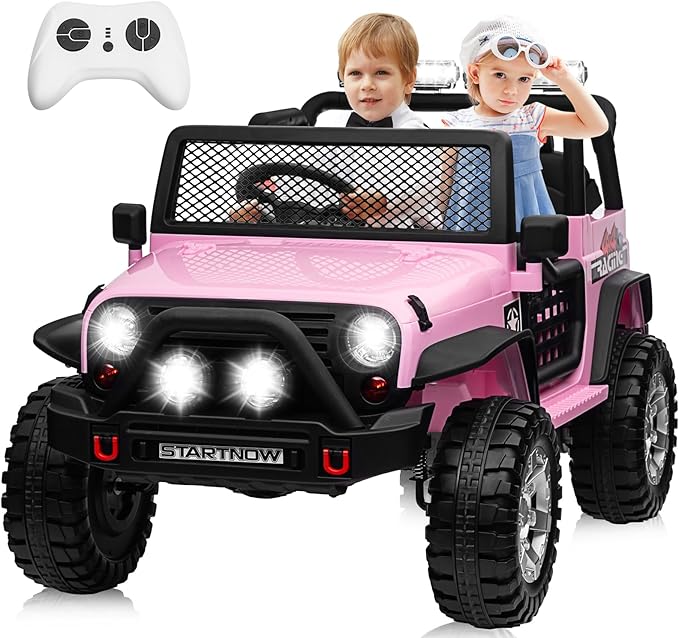 24V 4WD Ride on Truck Car w/800W Motors, Gift Flower, Remote Control, 2 Seaters, Light Bar, 3 Speeds, Pop Music, Power Four Wheels, 25 Volt Ride on Toy Car for Big Kids, Pink-CubbioJoy