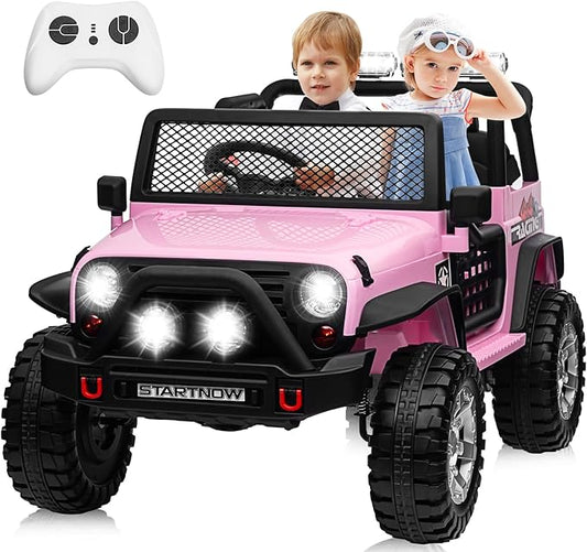 24V 4WD Ride on Truck Car w/800W Motors, Gift Flower, Remote Control, 2 Seaters, Light Bar, 3 Speeds, Pop Music, Power Four Wheels, 25 Volt Ride on Toy Car for Big Kids, Pink-CubbioJoy