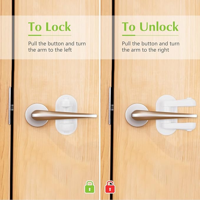 Child Proof Door Lever Lock, 3 Pack Door Locks for Kids Safety, Baby Proofing, 3M Adhesive, Door Handle Child Proof, Baby Safety Locks for Toddlers (White)-CubbioJoy