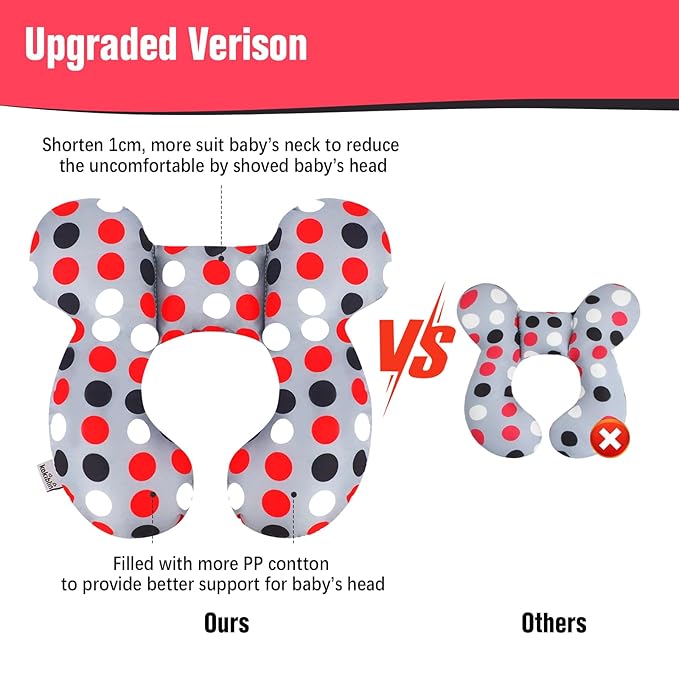 KAKIBLIN Baby Travel Pillow,Baby Neck Pillows for Car Seat,Upgraded Baby Head Pillow,Toddler Head and Neck Baby Support Pillow for Car Seat, Pushchair,Travel (Grey Pot)-CubbioJoy