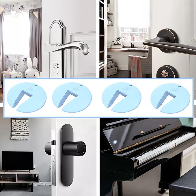 Door Pinch Guard and Door Slam Stopper, Durable Silicone Door Finger Pinch Guard, Prevents Finger Pinch Injuries, Slamming Doors, Door Safety for Kids, 4 Packs Blue Basic.-CubbioJoy