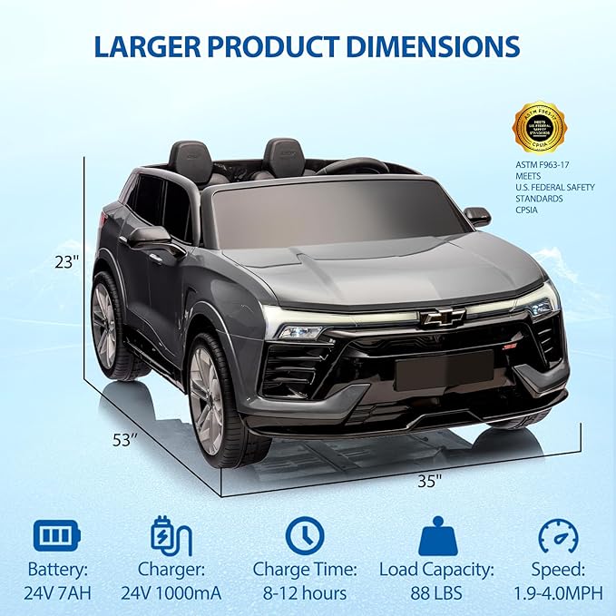 Jojoka Baby Car 24V 2-Seater SUV Licensed Chevrolet Blazer Ride On Toy w/Parent Remote Control,4xSpring Suspension, Wireless Music, Electric Vehicle Car for Kids Ages 3-8,Gray-CubbioJoy