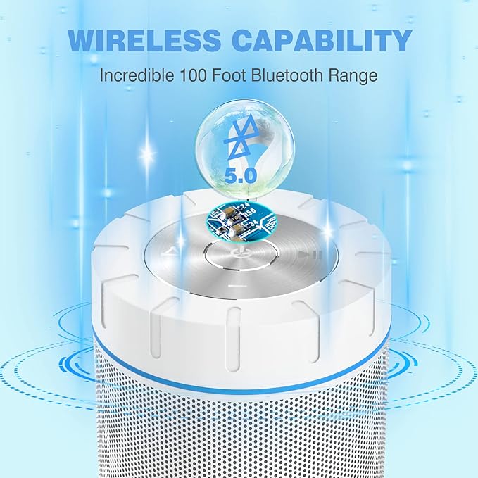 comiso X26 Bluetooth Speaker, IPX4 Waterproof Speakers 360° HD Surround Sound with Punchy Bass, Wireless Dual Pairing, 24H Playtime, Portable Speaker for Shower, Home, Outdoor, Camping, Beach-White-CubbioJoy