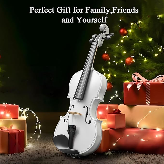 4/4 Beginner Violin Kit for Adults, Complete Full Size Violin Set with Portable Case, Bow, Rosin, White-CubbioJoy