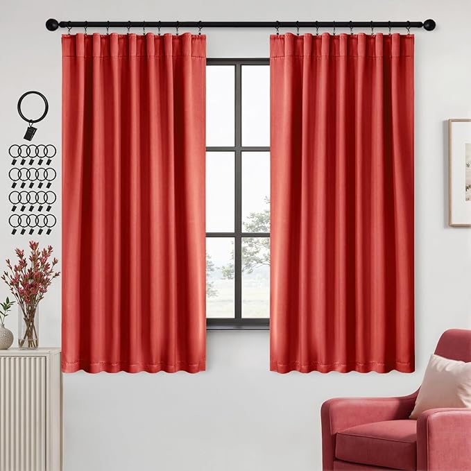 ANRODUO Back Tab Blackout Curtains for Bedroom Living Room, Rod Pocket Pinch Pleated Thermal Insulated Room Darkening Curtains 63 Inches Long 2 Panels, Burnt Orange, 42 x 63 Inch-CubbioJoy