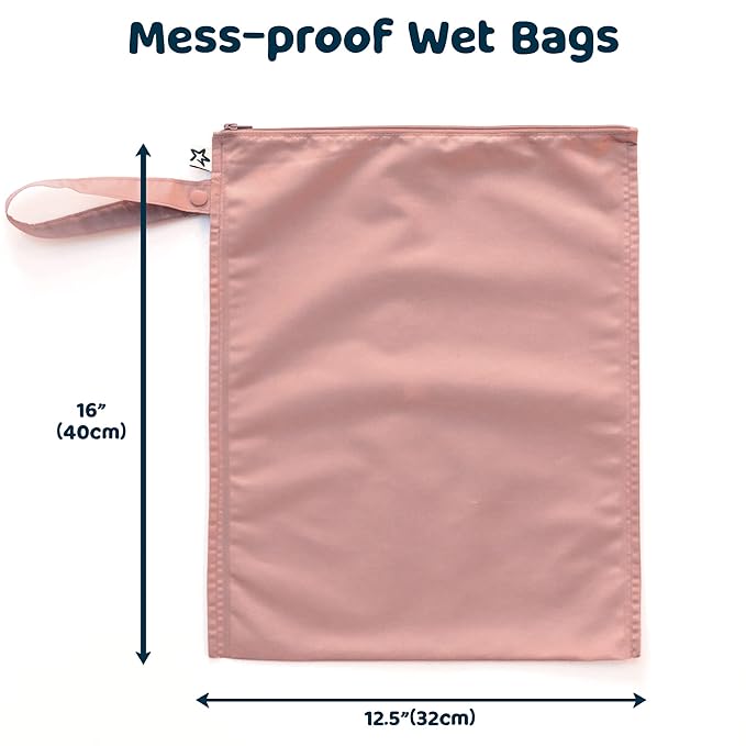 Tiny Twinkle Mess proof Waterproof Wet Dry Bag,2pk Reusable Wet Bags for Swimsuits&Baby Clothes,Leakproof Wet Bag,Waterproof Bag for Travel&Diaper bag,Wet Bags for Baby (Taupe, Dandelion)-CubbioJoy