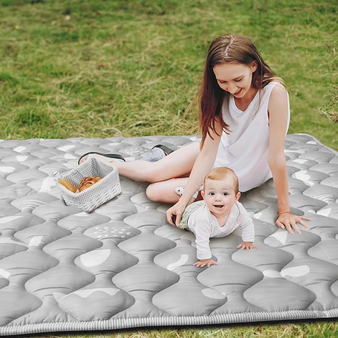 Baby Play Mat, 50x50 Playpen Mat with Super Soft Touch, Activity Mat with Upgraded Anti-Slip Bottom, Machine Washable Crawling Mat for Floor & Picnic (Boho Gray)-CubbioJoy