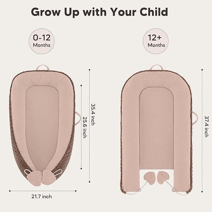 Baby Lounger - Infant Lounger Pillow for Newborn 0-24 Months, Soft, Breathable & Portable Baby Lounger Pillow for Boys & Girls, Cozy Baby Floor Seat for Home & Travel (Sand)-CubbioJoy